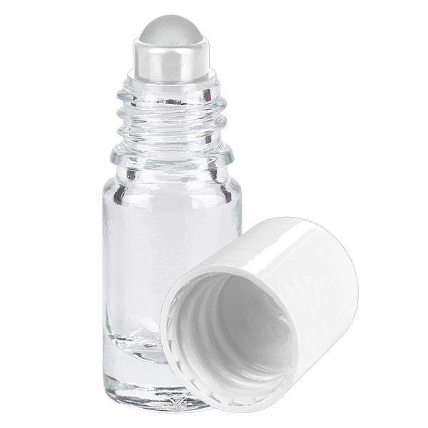 Flacone roll-on trasparente da 5ml STD bianco ApoGlas