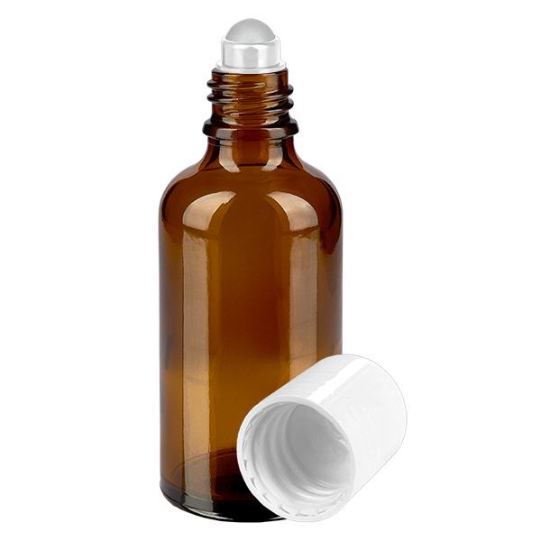 Flacone roll-on marrone da 50ml STD bianco ApoGlas Flacone roll-on marrone da 50ml STD bianco ApoGlas