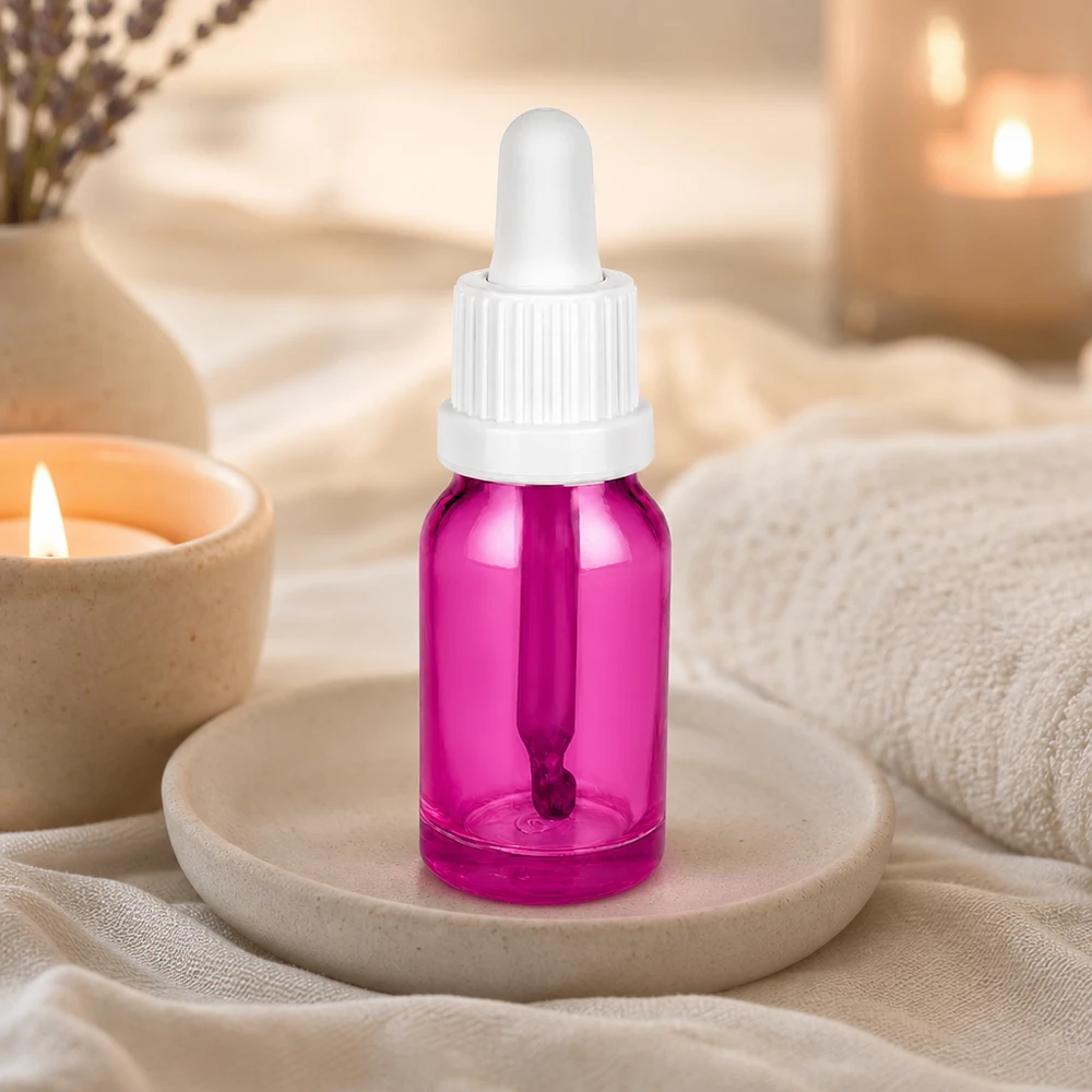 Flacone per pipette da 10 ml bianco Originality con tappo a vite PurpleLine UT18/10 Flacone dosatore da 10 ml con pipetta in viola brillante per applicazioni di bellezza OV PurpleLine UT18/10