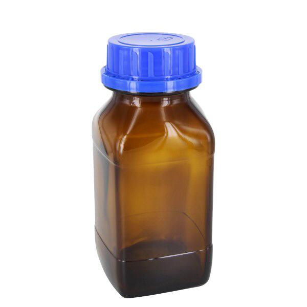 Bottiglia per prodotti chimici da 500 ml - con guarnizione in EPE Bottiglia chimica marrone da 500 ml con tappo a vite blu e inserto in EPE per prodotti chimici da laboratorio