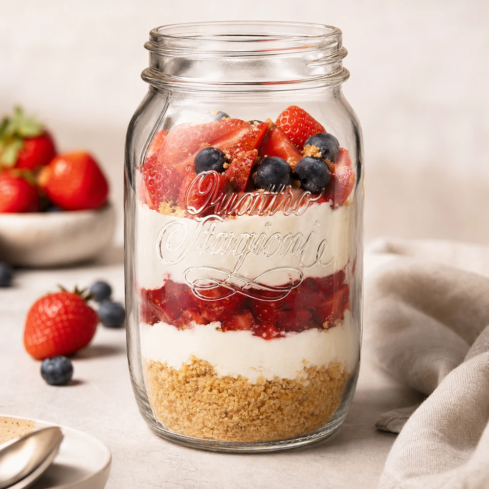 Vaso domestico "Quattro Stagioni" da 1000 ml Quattro Stagioni 1000ml vaso domestico con dessert a strati di base di biscotto, crema e frutti di bosco freschi