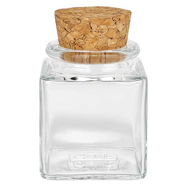 Quadratus 40ml trasparente, apertura 28mm, con tappo. 27.5/31.5