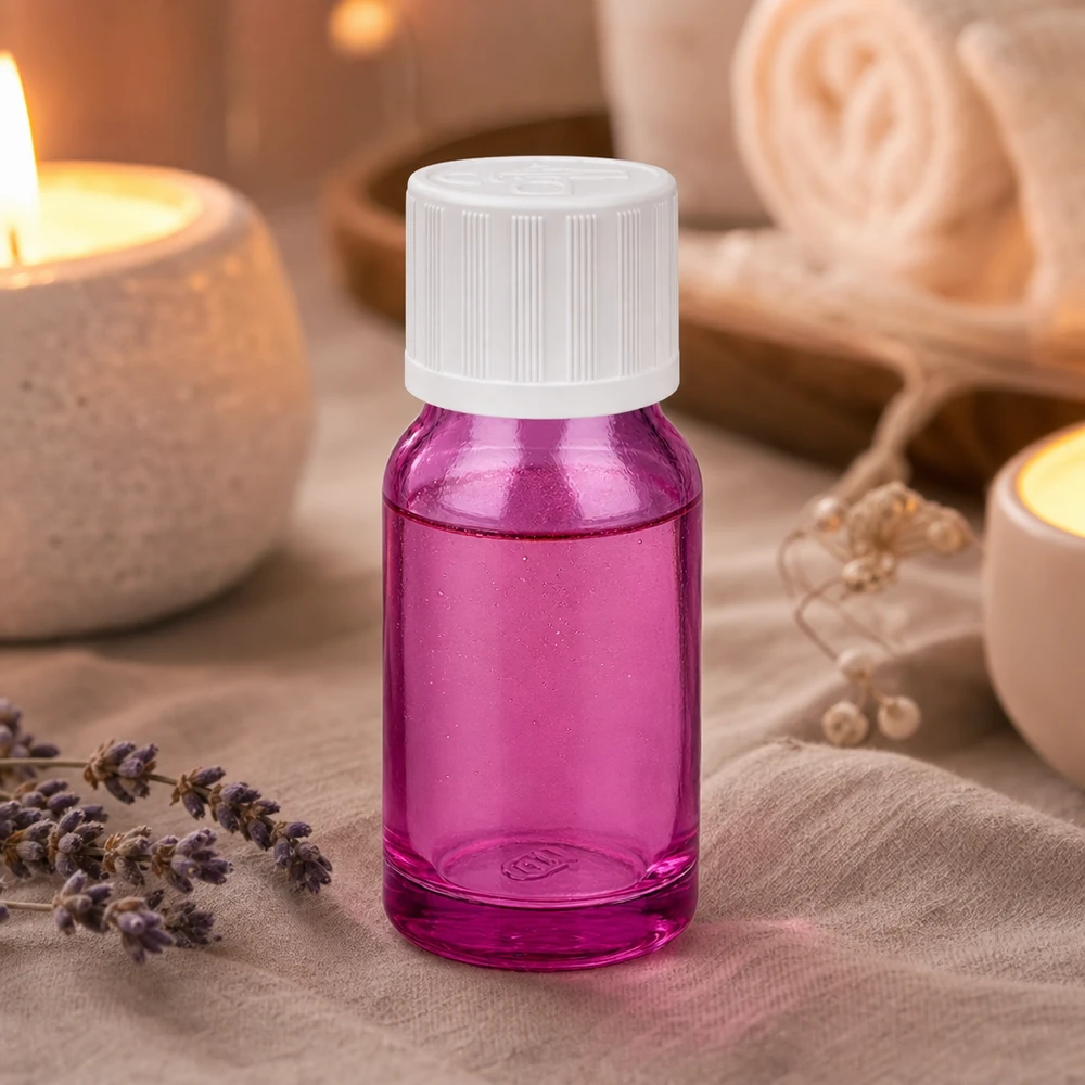 Flacone da 10 ml con tappo a vite bianco da 11 mm a prova di bambino PurpleLine UT18/10 Flacone di precisione in vetro da 10 ml con filettatura UT18/10 in viola per un collegamento a vite sicuro