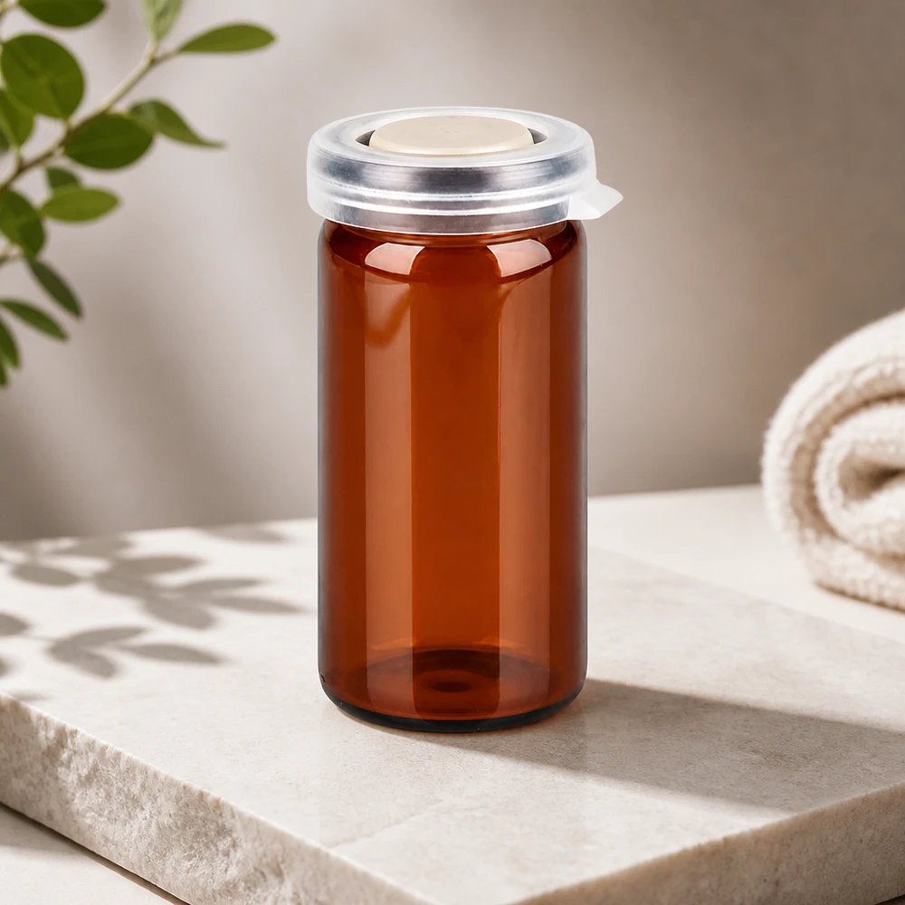 Barattolo da tavolo/rotolo 10ml marrone con coperchio a scatto Vaso da farmacia vuoto da 10 ml color ambra con tappo a scatto trasparente su base in marmo