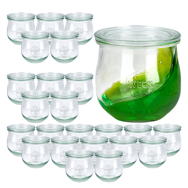 Set di 24 vasetti Weck da 370 ml con 24 coperchi in vetro Set di 24 vasetti Weck da 370 ml con 24 coperchi in vetro