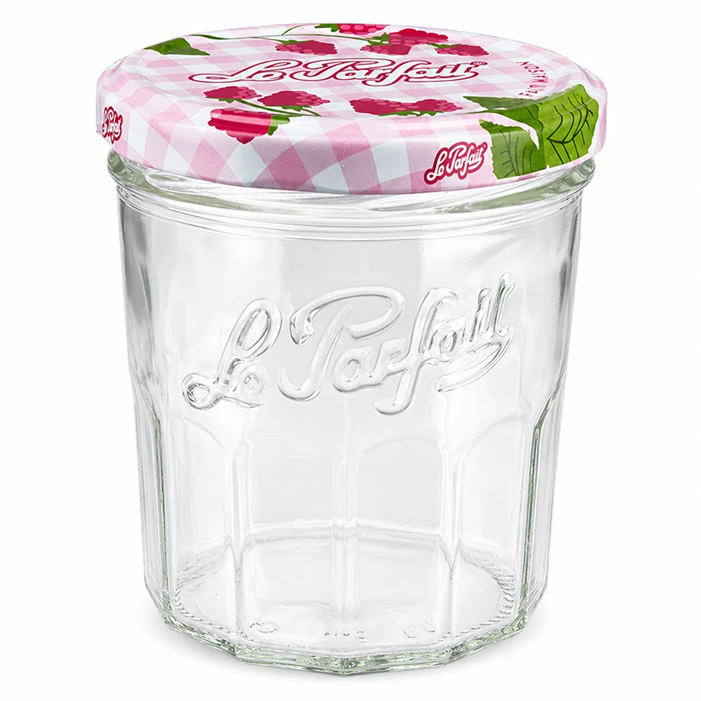 Vaso vuoto Le Parfait da 324 ml con coperchio a vite con design lampone per marmellate e conserve