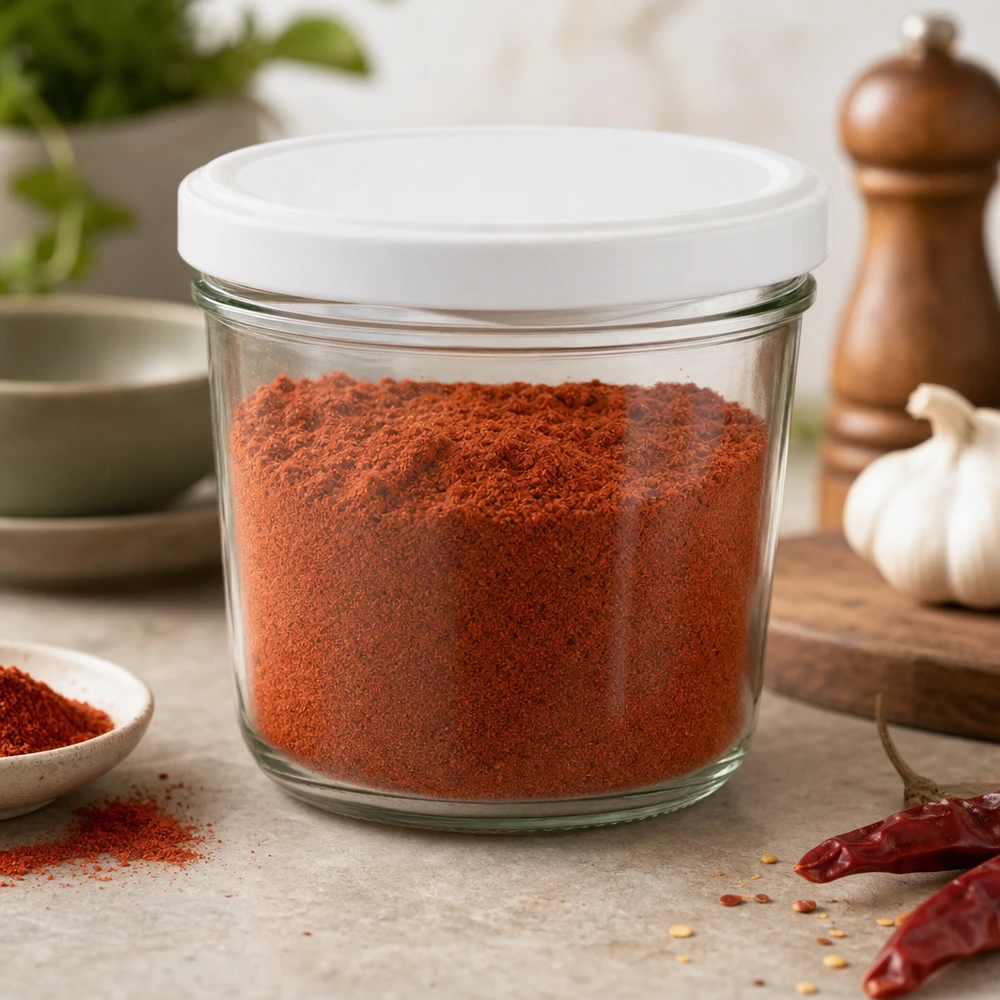 Bicchieri da 230 ml con coperchio BasicSeal bianco UNiTWIST I tumbler da 230 ml riempiti di polvere di paprika mostrano un uso versatile per le spezie e le forniture da cucina
