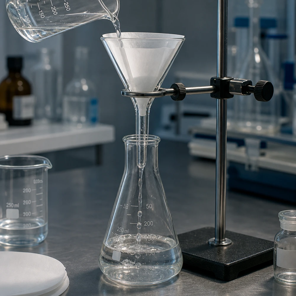 Imbuto da laboratorio in vetro soda-calcareo con apertura di 30 mm e design compatto per processi di filtrazione sicuri