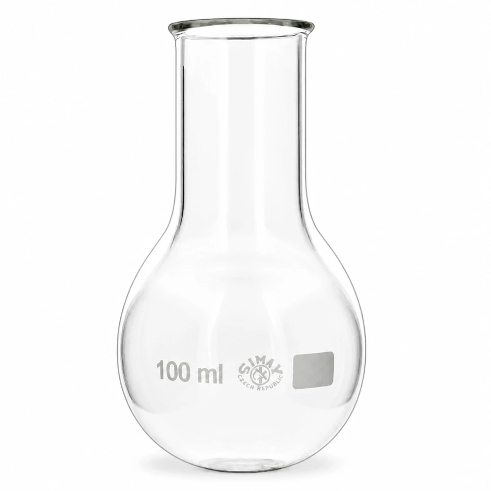 Pallone a fondo tondo 100ml a collo largo Pallone a fondo tondo a collo largo da 100 ml con forma ergonomica per una manipolazione sicura in laboratorio