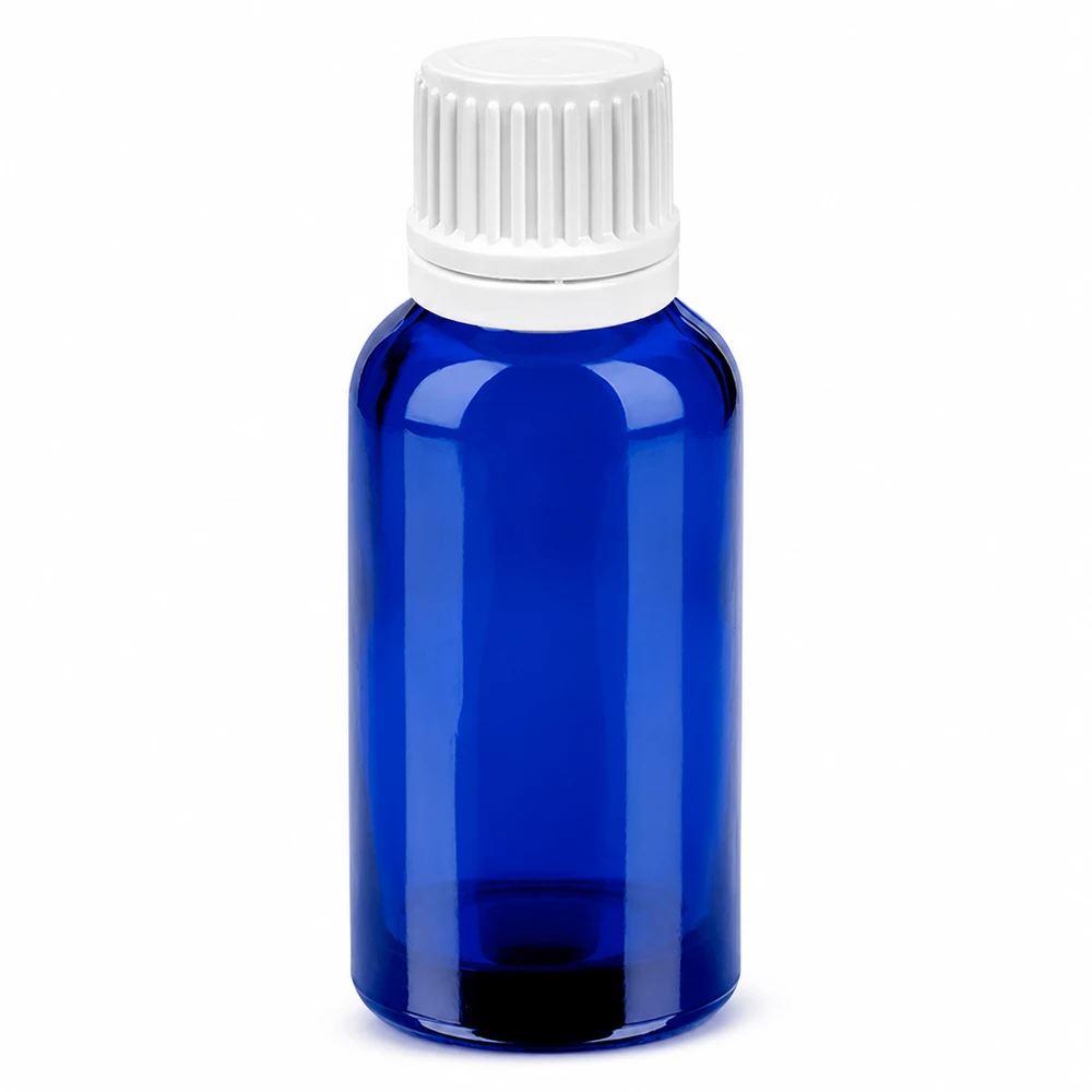 Flacone contagocce da 30 ml 0,7 mm bianco OV BlueLine UT18/30 Flacone contagocce da 30 ml filettatura UT18 blu cobalto per preparazioni liquide