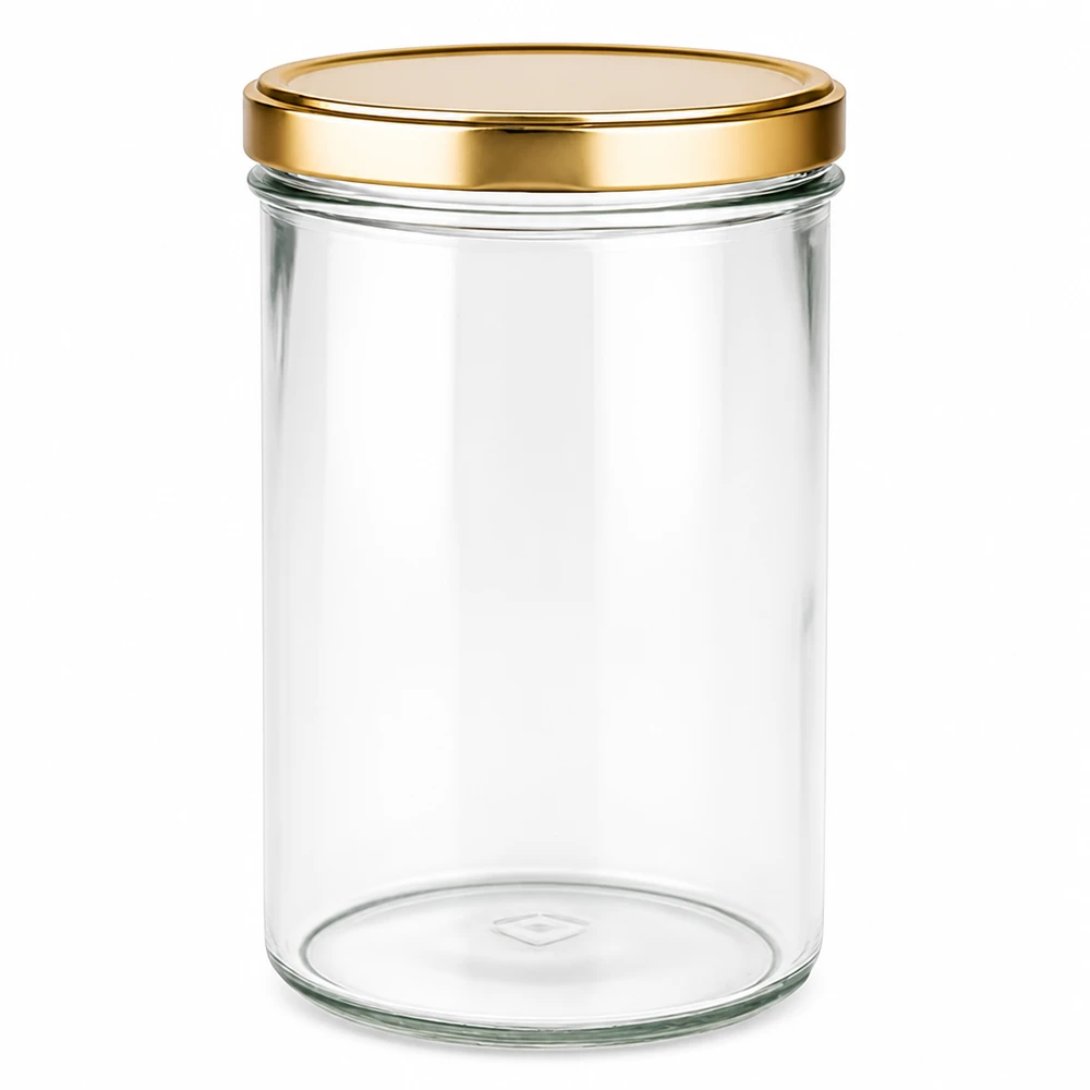 Bicchieri da 277 ml con coperchio BasicSeal oro UNiTWIST Barattolo da 277 ml con coperchio dorato BasicSeal UNiTWIST barattolo da conserva trasparente