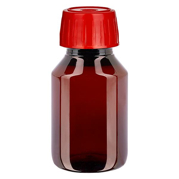 Bottiglia in PET da 50 ml con tappo di degassificazione rosso