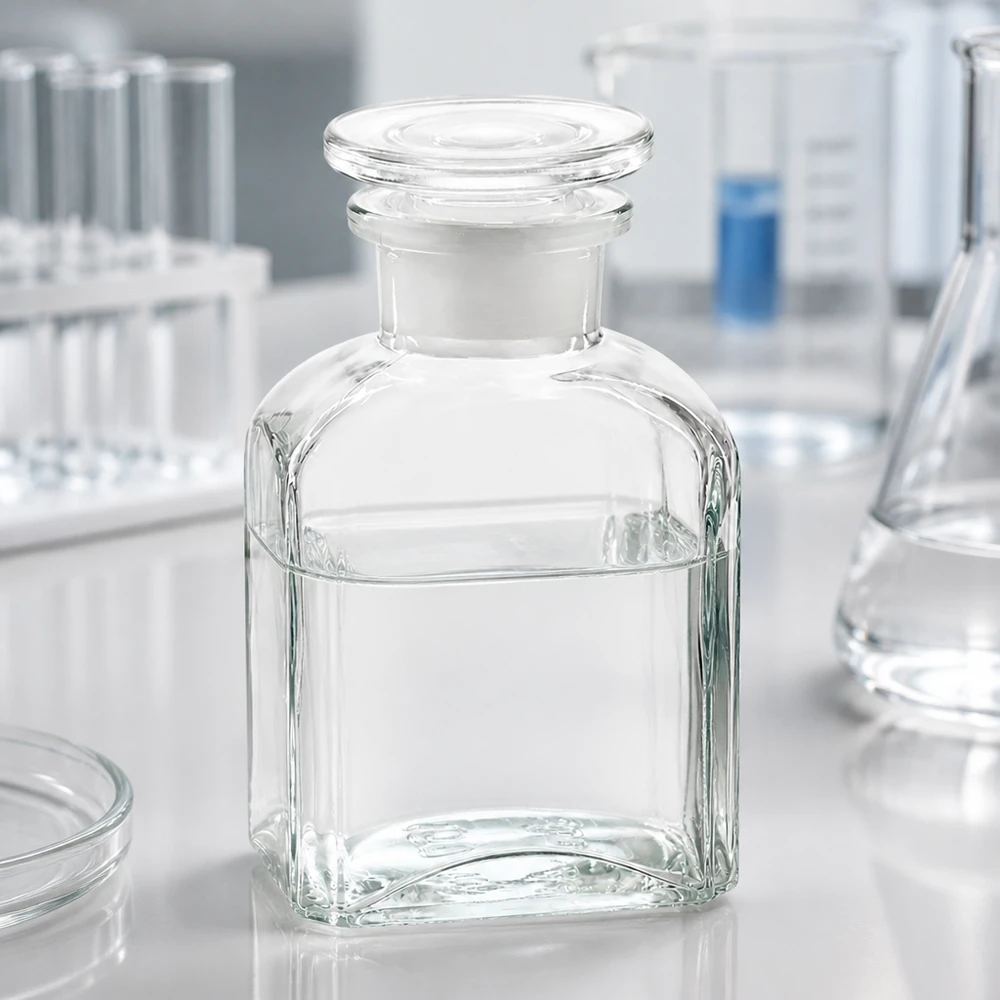 Bottiglia quadrata da 150 ml trasparente a collo largo con tappo in vetro Fiaschetta da laboratorio da 150 ml in vetro trasparente con collo largo e tappo rotondo in vetro