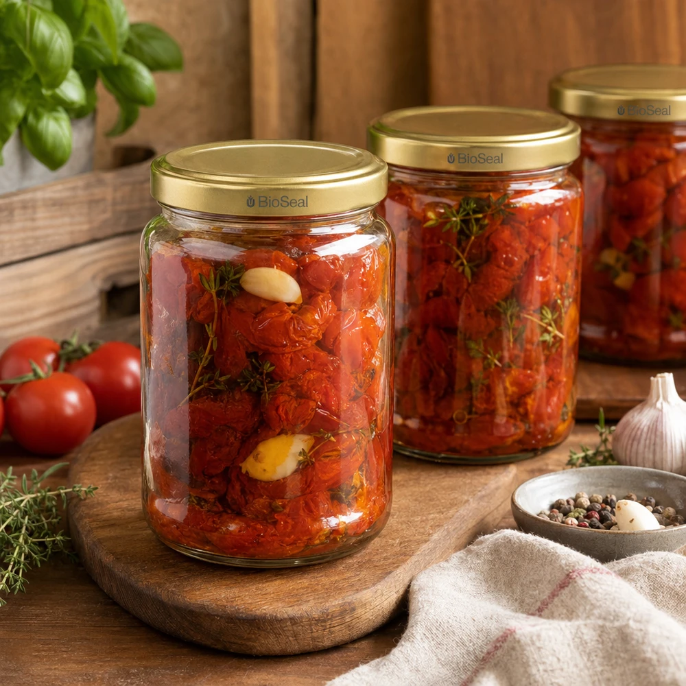 Vasetto per miele da 1000 g con capsula dorata BioSeal UNiTWIST Stilvolles 1000g Honigglas mit Eingemachtem und Kräutern dekorativ arrangiert für mediterrane Küche und Vorratshaltung