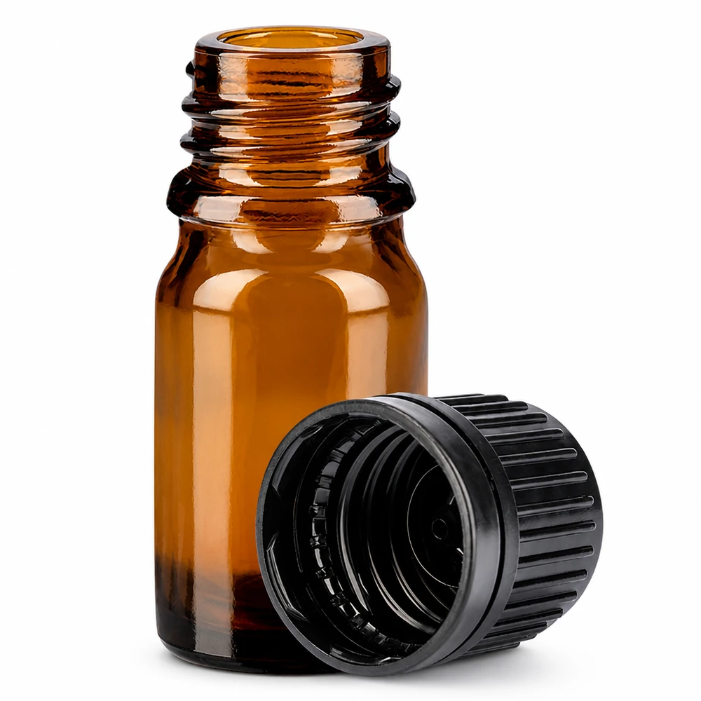 Bottiglia da 5ml 11mm SV nero OV BrownLine UT18/5 Flacone in vetro da 5 ml con filettatura da 11 mm e tappo nero per un dosaggio preciso
