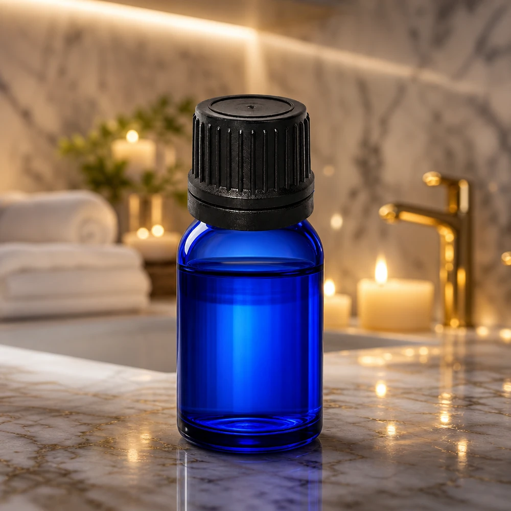 Flacone contagocce da 5 ml 1 mm nero OV BlueLine UT18/5 Piccolo flacone in vetro blu da 5 ml con tappo nero a tenuta di goccia per aromaterapia e cosmesi