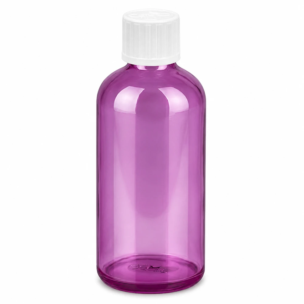 Flacone contagocce da 100 ml 1,2 mm bianco standard a prova di bambino PurpleLine. UT18/100 Piccolo flacone contagocce da 100 ml in viola per oli essenziali e liquidi