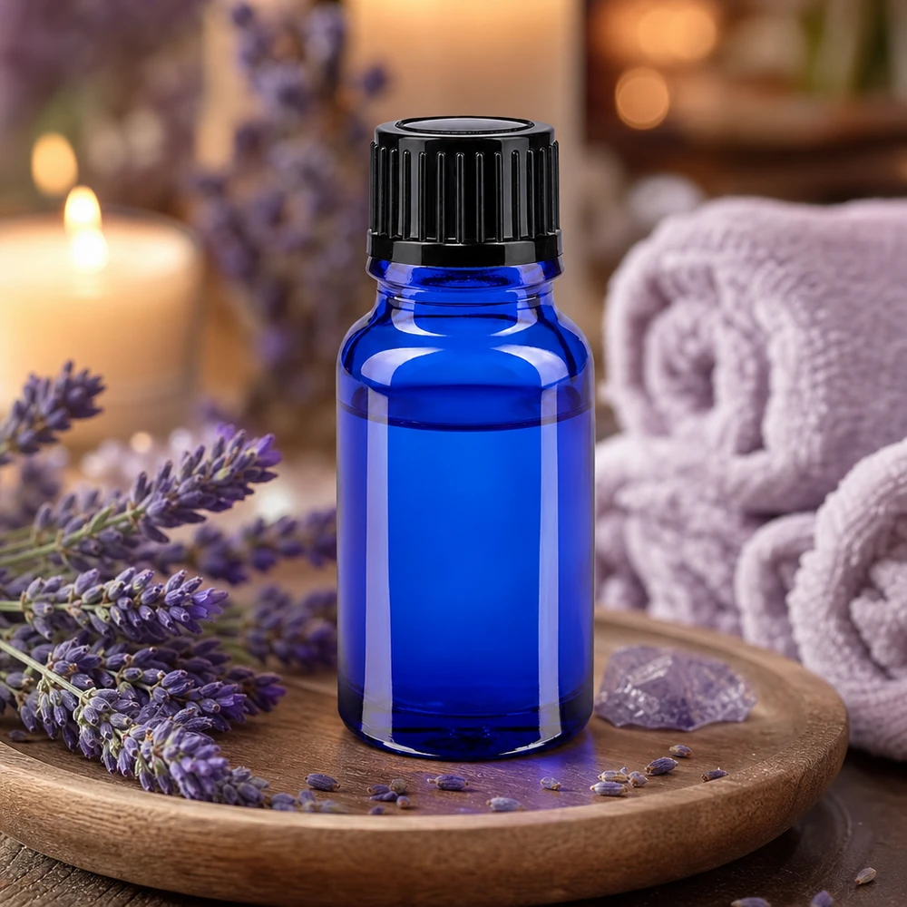 Bottiglia da farmacia blu da 10ml. SV STD nero/11mm ApoGlas Piccola boccetta di vetro blu da 10 ml con tappo nero per oli essenziali