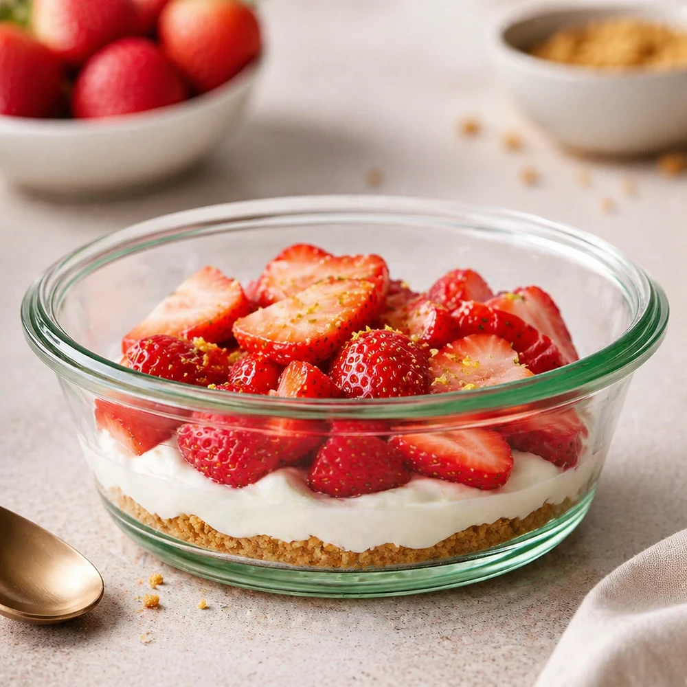 Barattolo da 300 ml WECK RR120 WECK Vaso Gourmet 300ml RR120 come ciotola da dessert con fragole e panna mostra un uso versatile come vaso da portata