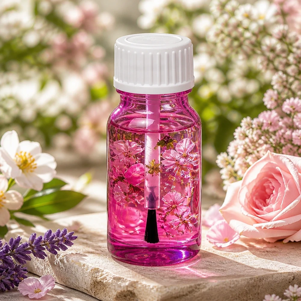 Flacone a pennello da 10ml PurpleLine UT18/10 standard bianco Flacone a pennello da 10 ml bianco STD PurpleLine UT18/10 trasparente con contenuto viola per la cura della pelle