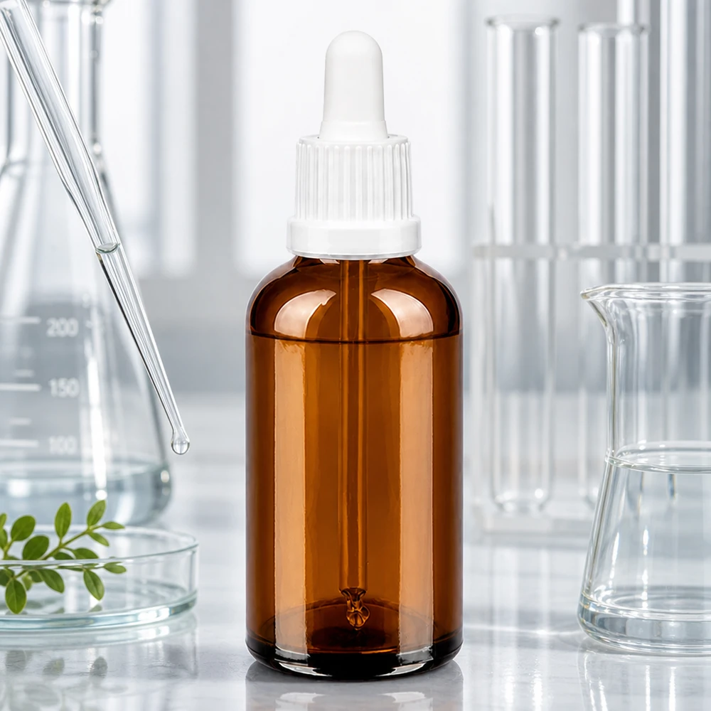 Flacone per pipette da 50 ml bianco OV BrownLine UT18/50 Flacone a pipetta da 50 ml in vetro marrone con contagocce per cosmetici e aromaterapia