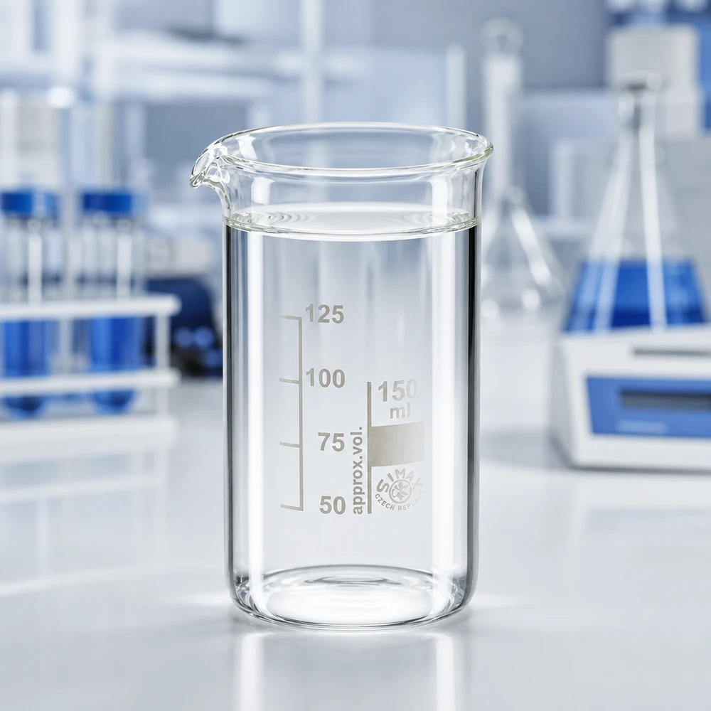 Bicchiere da laboratorio trasparente da 150 ml, forma alta, con scala di misurazione da 50 a 125 ml, realizzato in vetro borosilicato di alta qualità