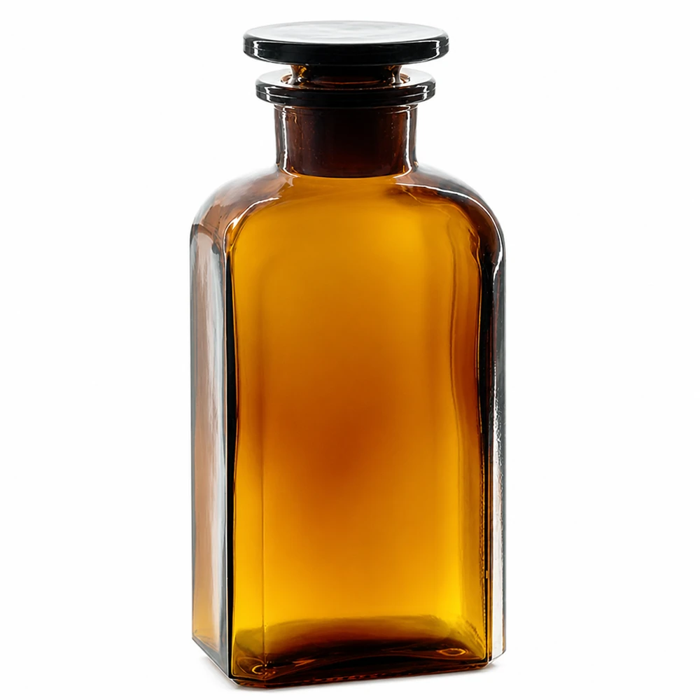 Flacone quadrato da 250 ml, marrone, con tappo in vetro, a collo largo, per laboratorio e farmacia