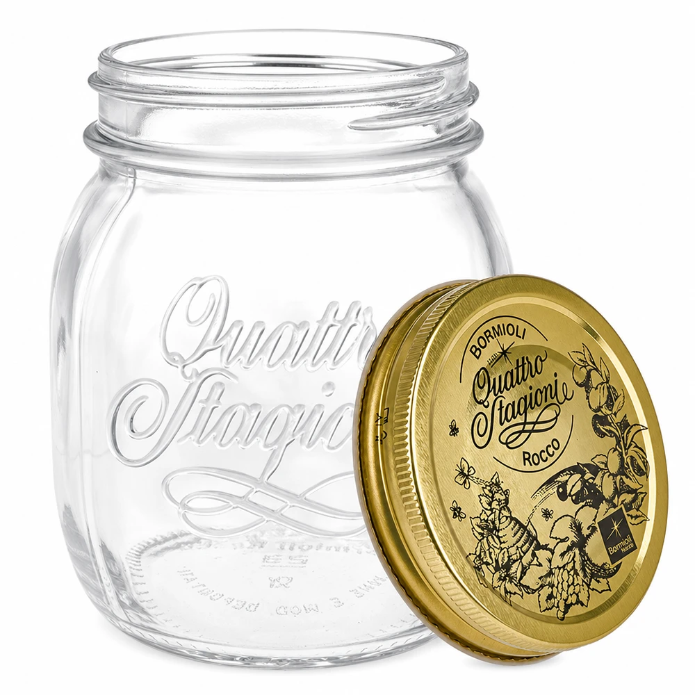 Barattolo rotondo "Quattro Stagioni" da 700 ml con coperchio Quattro Stagioni 700ml barattolo per conserve con coperchio a vite rimovibile Dettaglio barattolo italiano per conserve