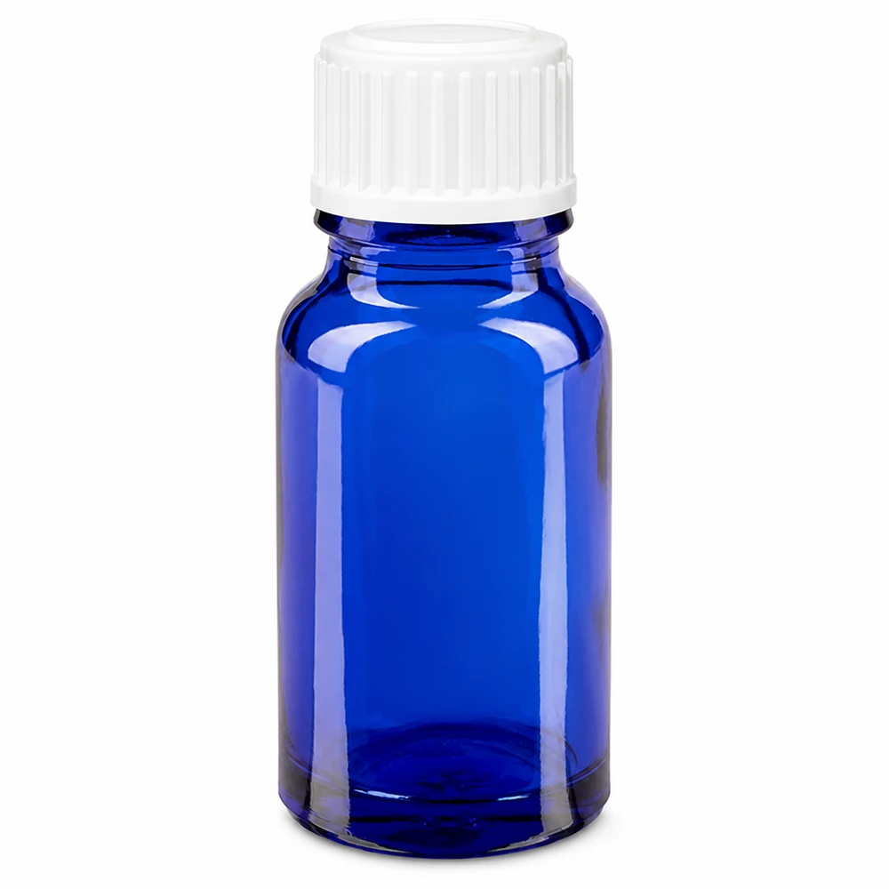 Bottiglia da farmacia blu da 10ml. SV STD bianco/11mm ApoGlas Flacone da farmacia in vetro blu da 10 ml con tappo a vite bianco standard da 11 mm
