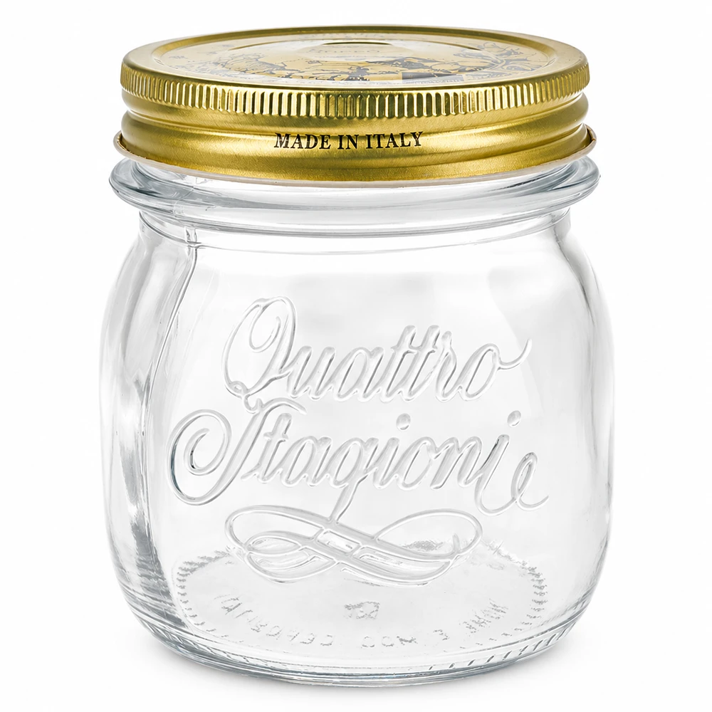 Vaso rotondo Quattro Stagioni da 250 ml con coperchio dorato Made in Italy Barattolo per conserve e stoccaggio