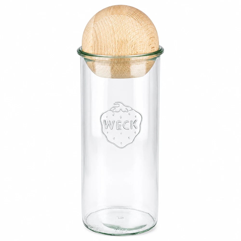 WECK RR100 tumbler 1500ml con coperchio a sfera in legno di faggio, barattolo trasparente per la cucina