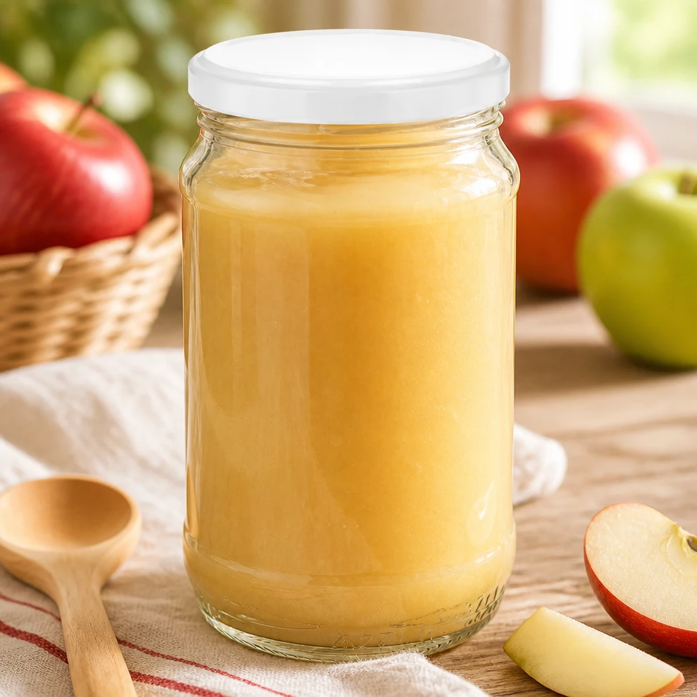 Barattolo rotondo in vetro UNiTWIST da 370 ml, modello BasicSeal, bianco: perfetto per conservare la salsa di mele e le puree di frutta