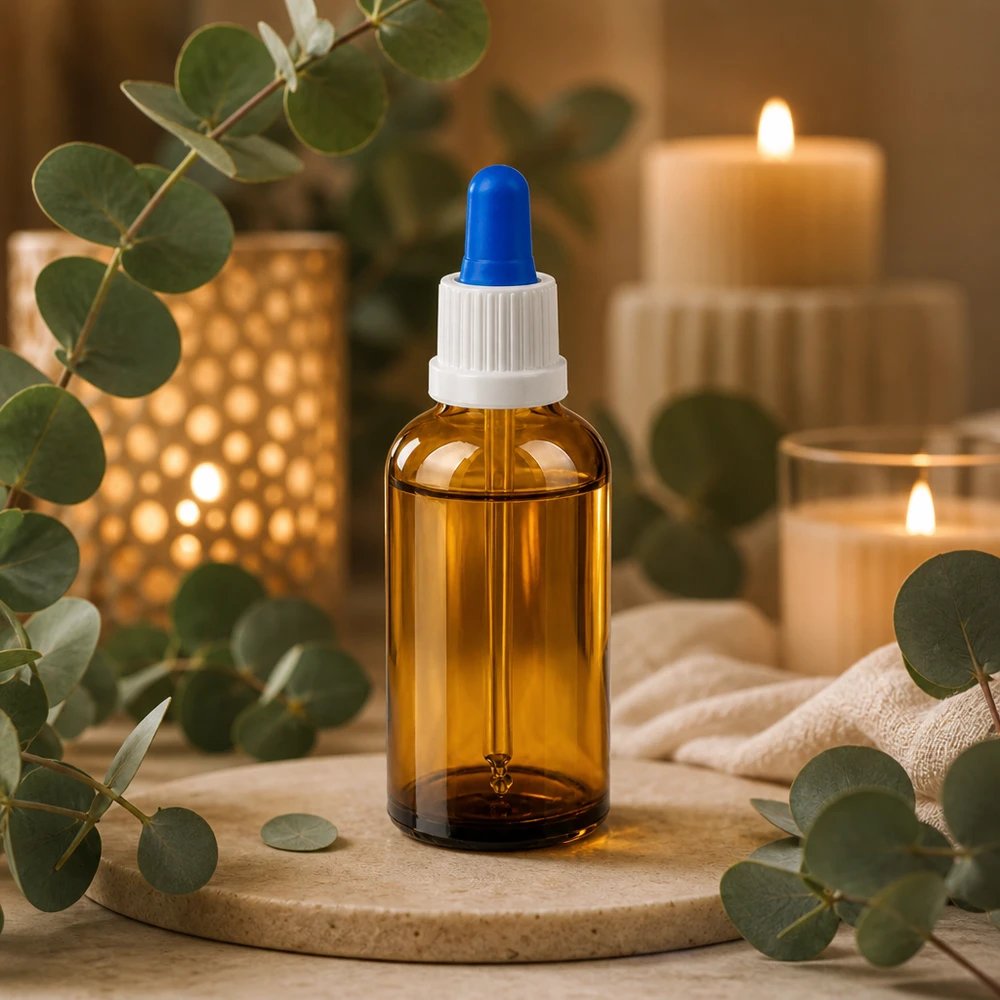 Bottiglia per pipette da 50 ml bianco/blu OV BrownLine UT18/50 Flacone con pipetta BrownLine da 50 ml con valvola in testa per l'applicazione precisa di oli cosmetici