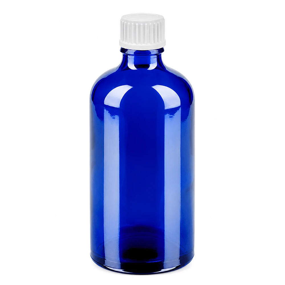 Flacone contagocce da 100 ml 0,9 mm bianco STD BlueLine UT18/100 Flacone in vetro blu da 100 ml con tappo contagocce bianco per aromaterapia e cosmesi