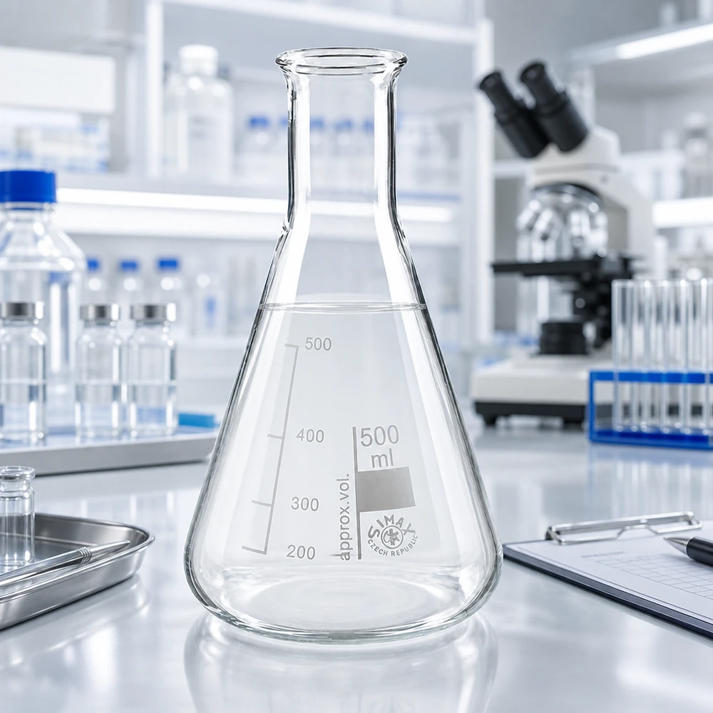 Pallone conico in borosilicato da 500 ml con collo stretto per ridurre le perdite per evaporazione