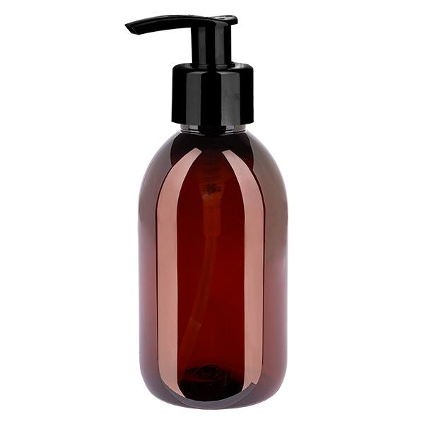 Bottiglia in PET da 250 ml con pompa dosatrice nera Bottiglia in PET da 250 ml con pompa dosatrice nera