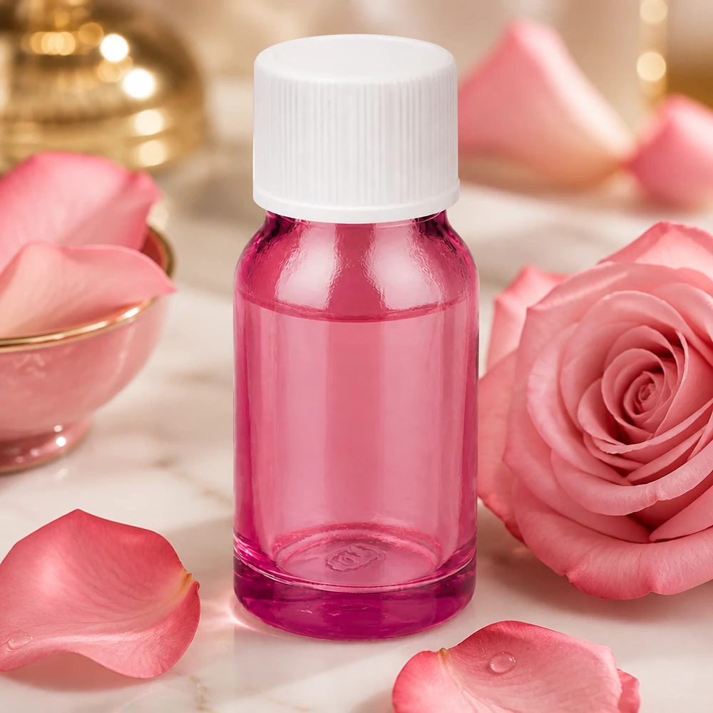 Bottiglia da 10 ml con tappo a vite da 11 mm bianco standard PurpleLine UT18/10 Elegante flacone in vetro viola da 10 millilitri con tappo bianco per una cura della pelle di lusso