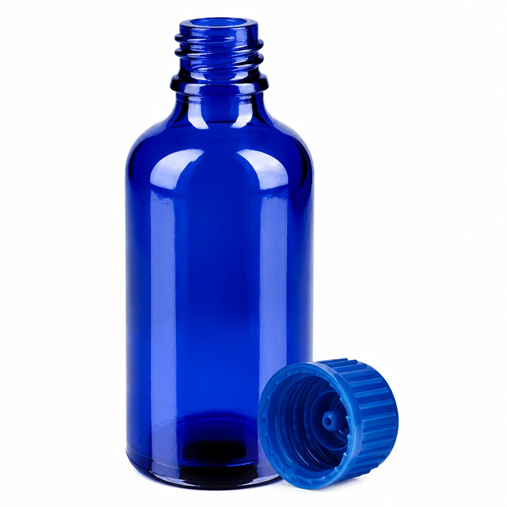 Bottiglia da 50ml 11mm SV blu STD BlueLine UT18/50 Piccola bottiglia di vetro blu da 50 ml con pratico tappo a vite