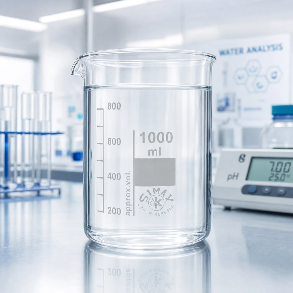 Bicchiere da 1000 ml in vetro borosilicato a forma bassa con labbro di versamento per un facile travaso