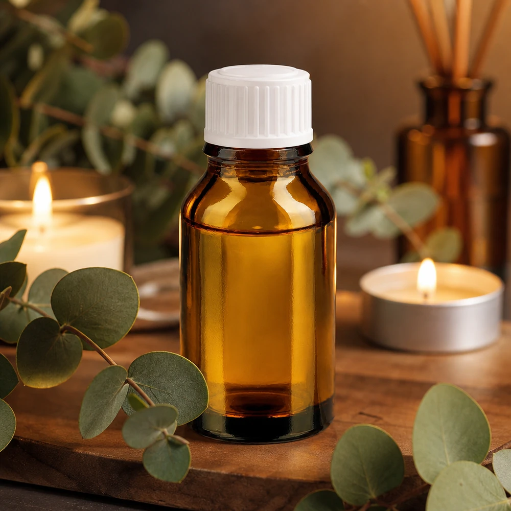 Flacone di vetro marrone da 30 ml con tappo di sicurezza per bambini bianco per oli essenziali