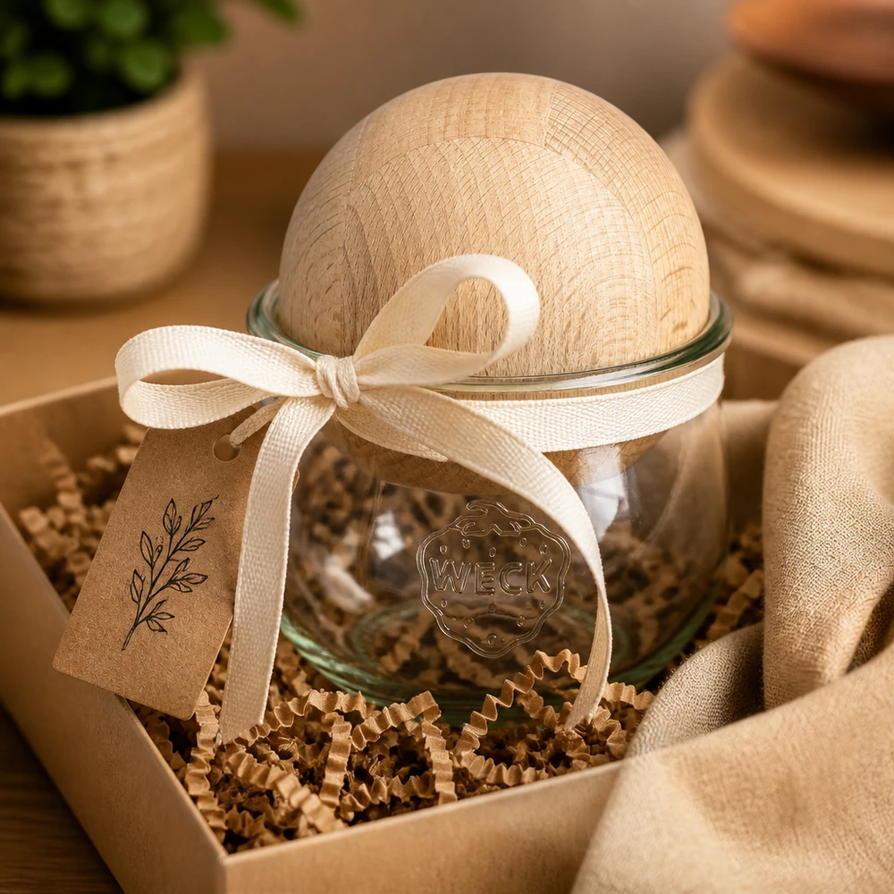 Vaso a tulipano da 580 ml WECK RR100 con sfera in legno di faggio