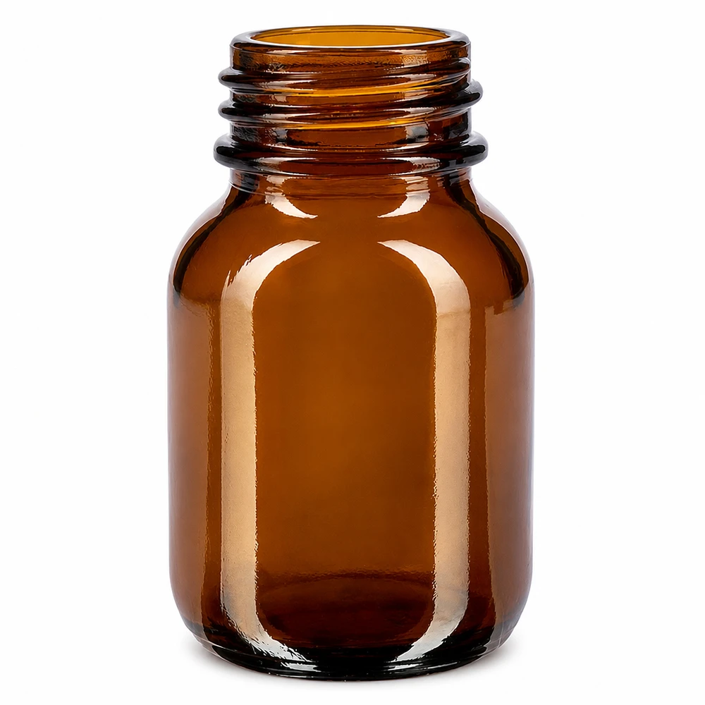 Bottiglia a collo largo da 50ml in vetro ambrato Flacone a collo largo da 50 ml in vetro ambrato per cosmetici e prodotti farmaceutici