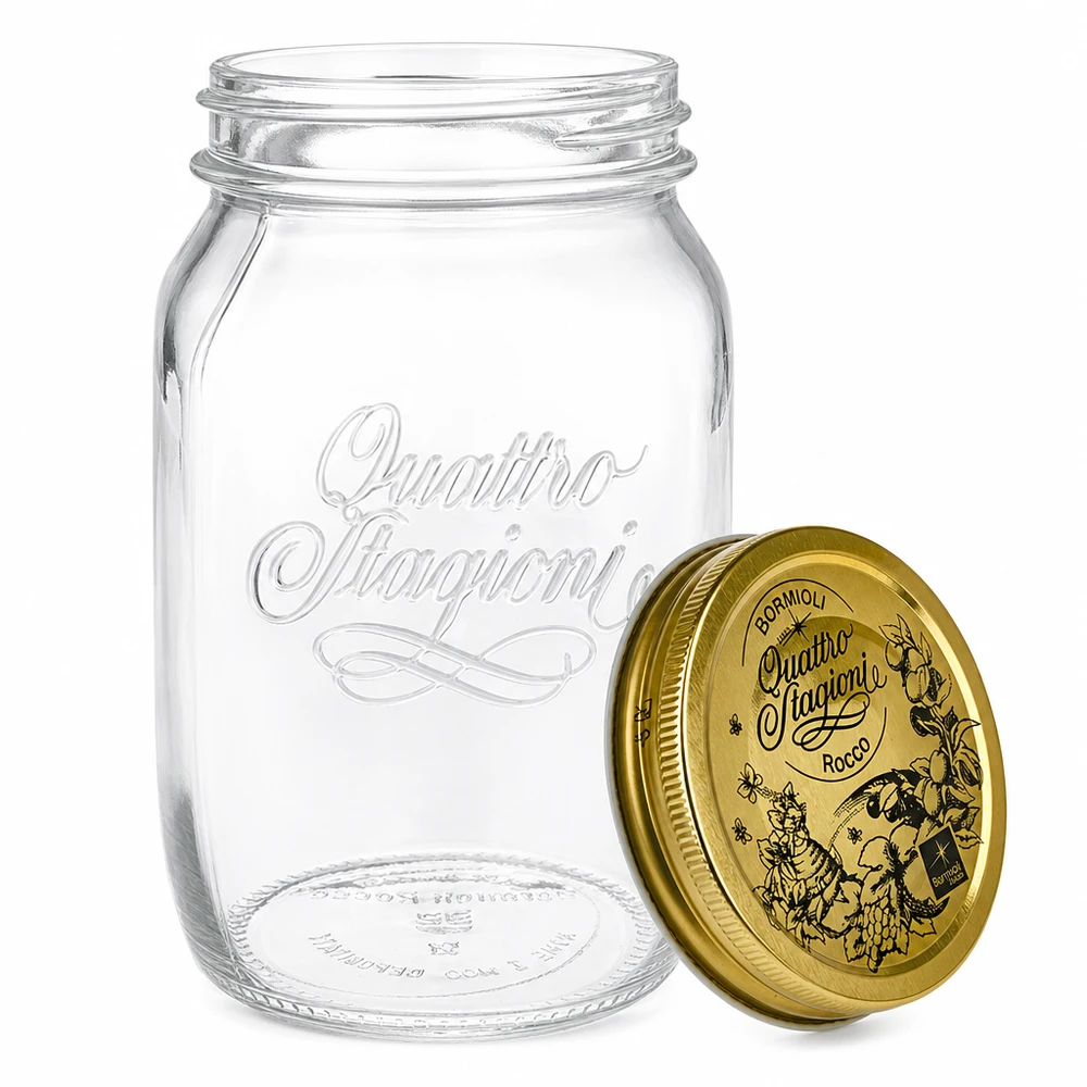 Barattolo rotondo "Quattro Stagioni" da 1000 ml con coperchio Quattro Stagioni vaso da conserva 1000ml con coperchio rimovibile vista dettagliata vaso da conserva italiano