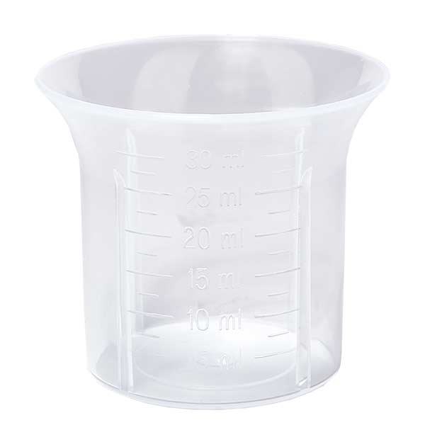 Bicchiere dosatore trasparente da 30 ml con scala ApoGlas
