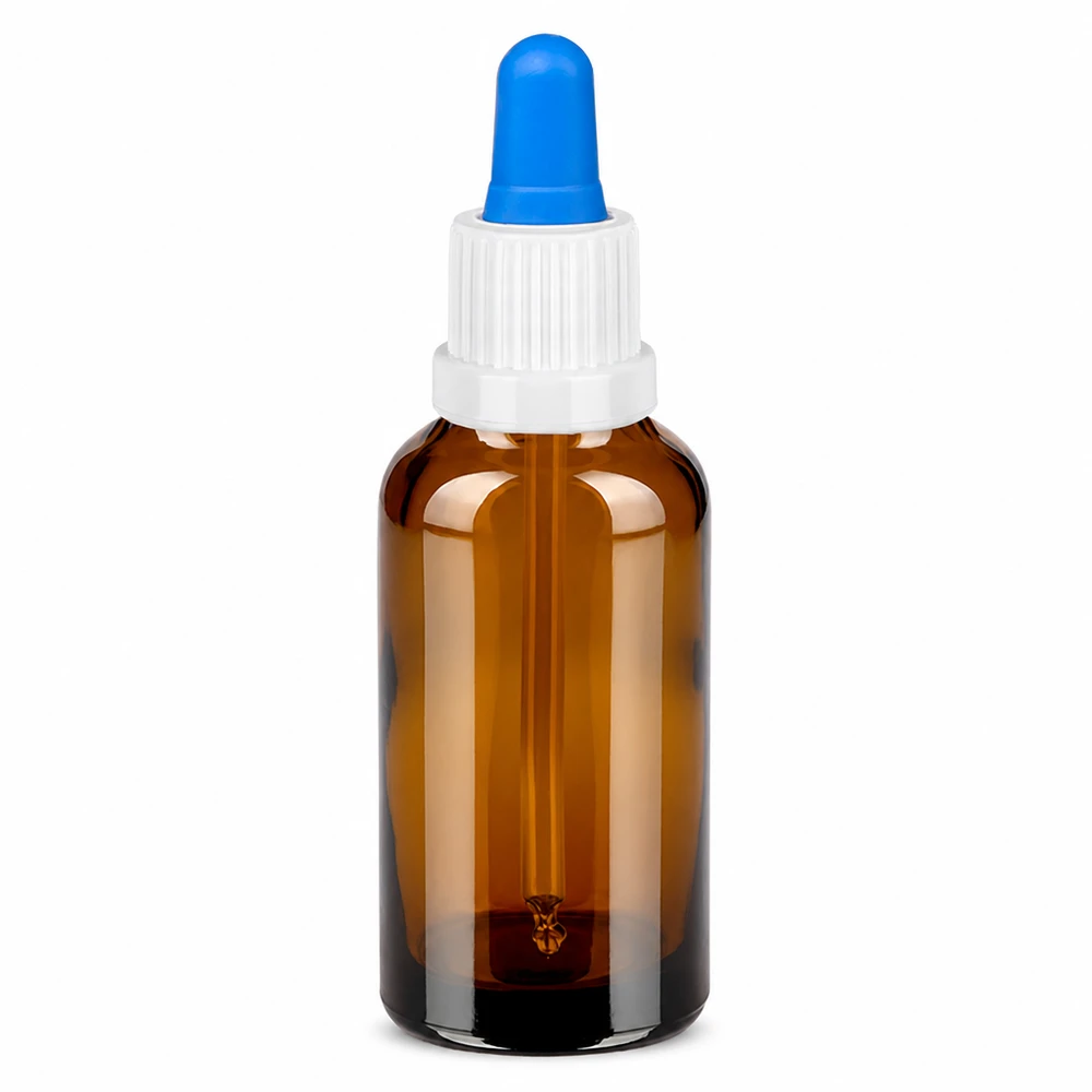Bottiglia per pipette da 30 ml bianco/blu OV BrownLine UT18/30 Bottiglia da farmacista 30ml marrone con pipetta dosatrice per sieri e tinture