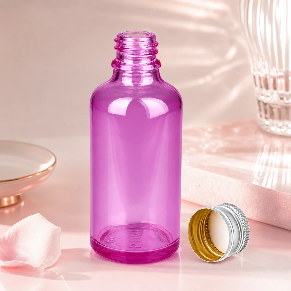 Bottiglia da 50ml tappo a vite 11mm alluminio-argento standard PurpleLine.UT18/50 Pratico flacone in vetro viola da 50 ml con filettatura standard per un facile riempimento e dosaggio