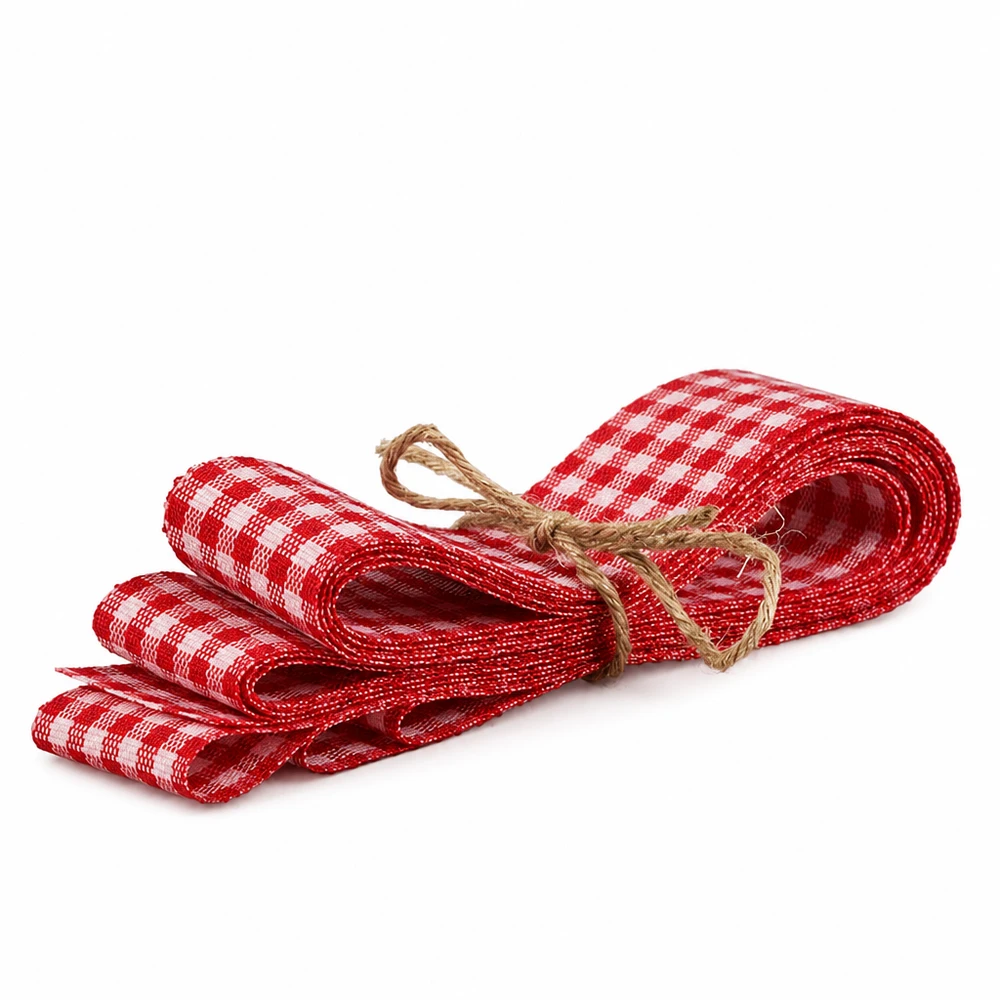 Nastro in tessuto rosso/bianco per decorazioni, 300 cm Nastro in tessuto a scacchi rossi e bianchi 300 cm nastro decorativo con fiocco in fibra naturale per il crafting e le decorazioni