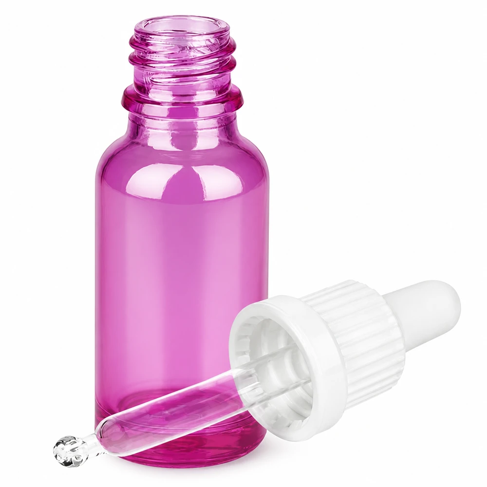 Flacone per pipette da 20 ml bianco Originality con tappo a vite PurpleLine UT18/20 Flacone a pipetta in vetro viola da 20 ml con protezione UV e tappo contagocce preciso