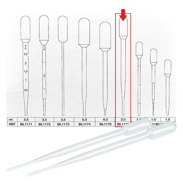 Pipetta di trasferimento, volume nominale: 2 ml, (LxL): 154 x 11 mm, mate Pipetta di trasferimento, volume nominale: 2 ml, (LxL): 154 x 11 mm, mate