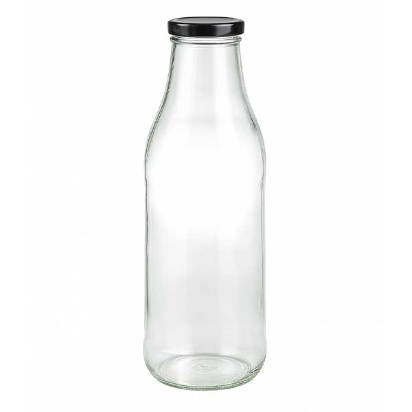 Bottiglia di vetro da 1000 ml + coperchio BasicSeal nero UN..